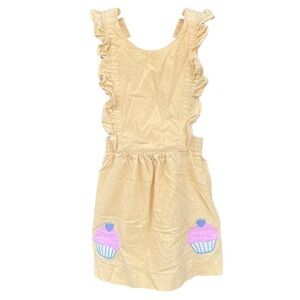 Vintage 90s Rainbow Creek Yellow Corduroy Apron Dress Cupcakes Ruffles Sz 6 GUC